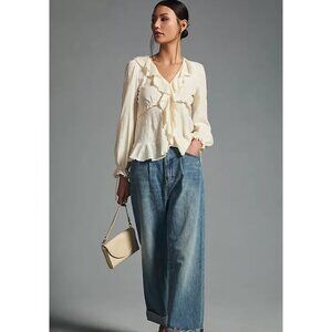 Anthropologie Ruffled Cotton Long Sleeve Top - Size M